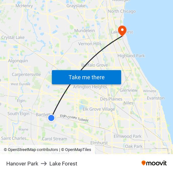 Hanover Park to Lake Forest map