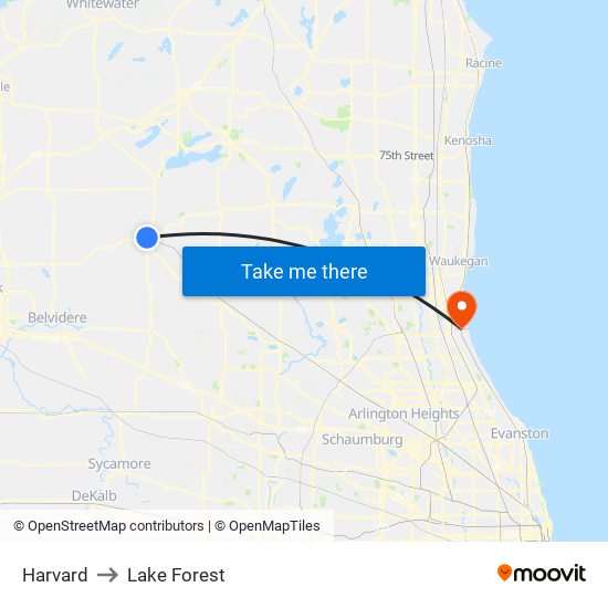 Harvard to Lake Forest map