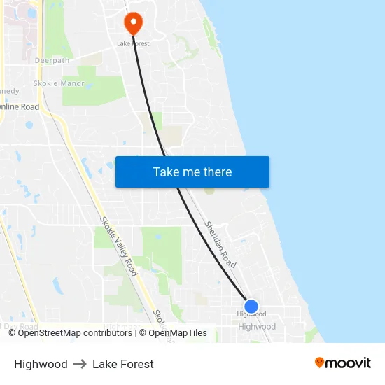 Highwood to Lake Forest map