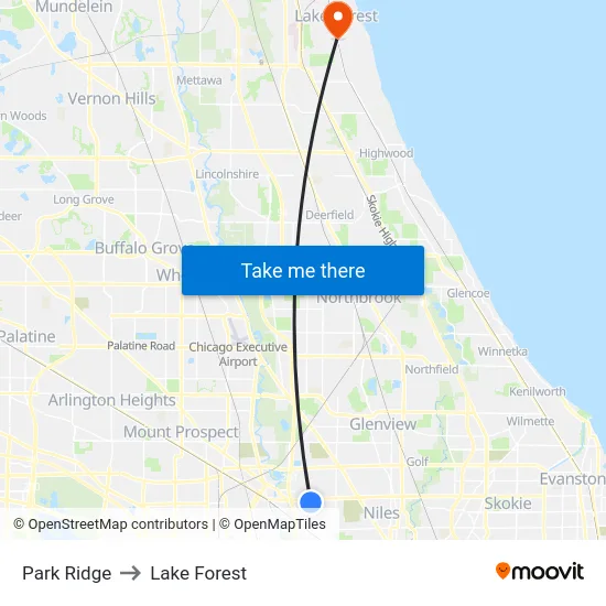Park Ridge to Lake Forest map