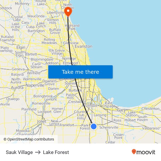 Sauk Village to Lake Forest map