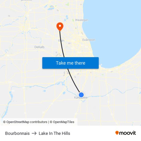 Bourbonnais to Lake In The Hills map