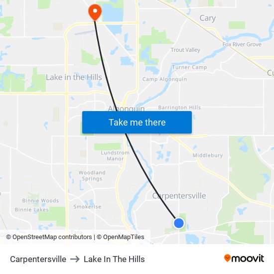 Carpentersville to Lake In The Hills map