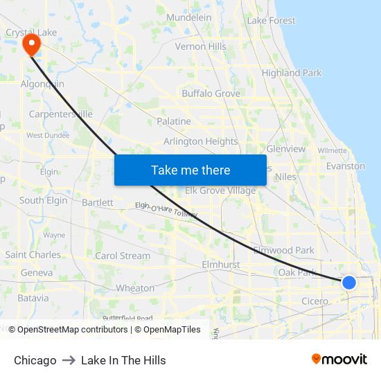 Chicago to Lake In The Hills map