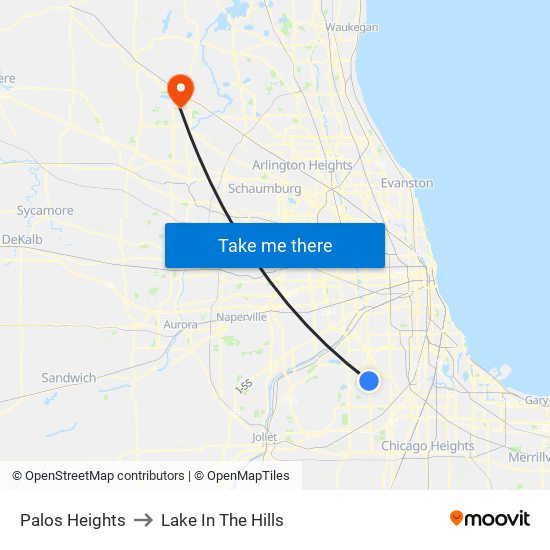 Palos Heights to Palos Heights map