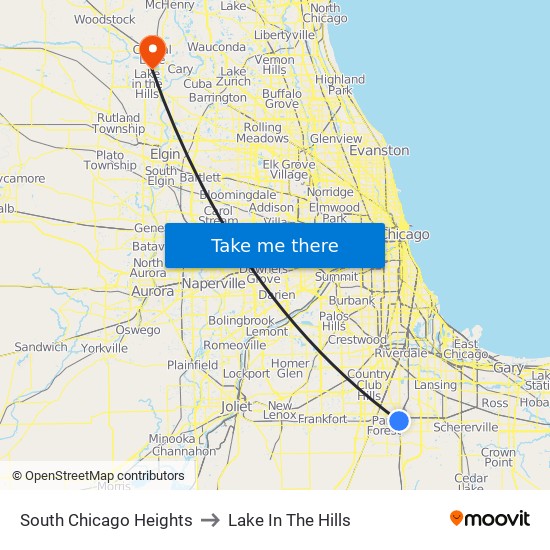 South Chicago Heights to Lake In The Hills map