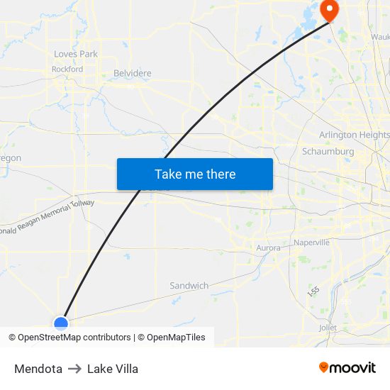 Mendota to Lake Villa map