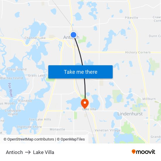 Antioch to Lake Villa map