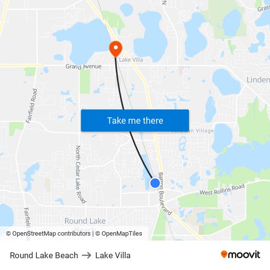 Round Lake Beach to Lake Villa map