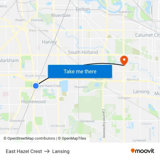 East Hazel Crest to Lansing map