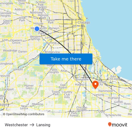 Westchester to Lansing map