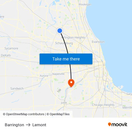 Barrington to Lemont map