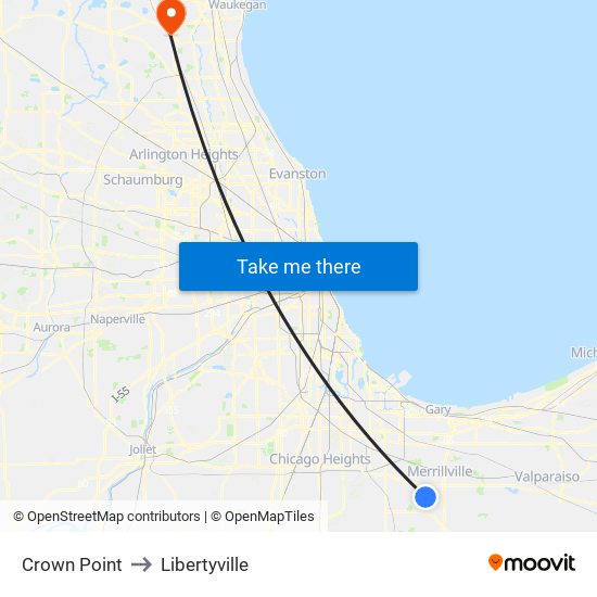 Crown Point to Libertyville map