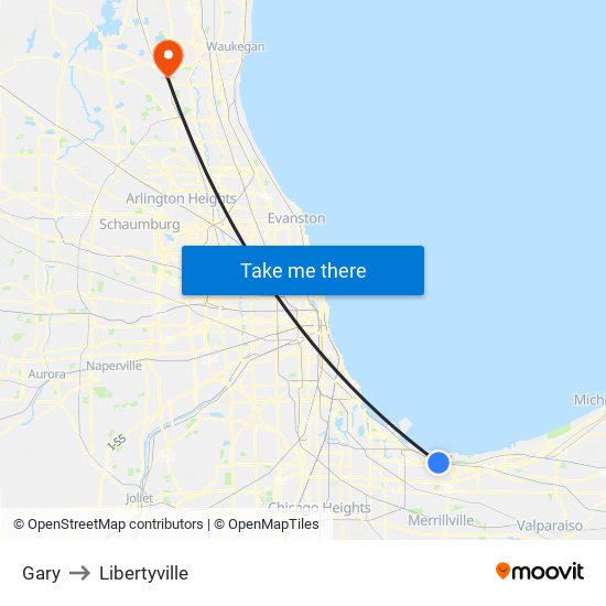 Gary to Libertyville map