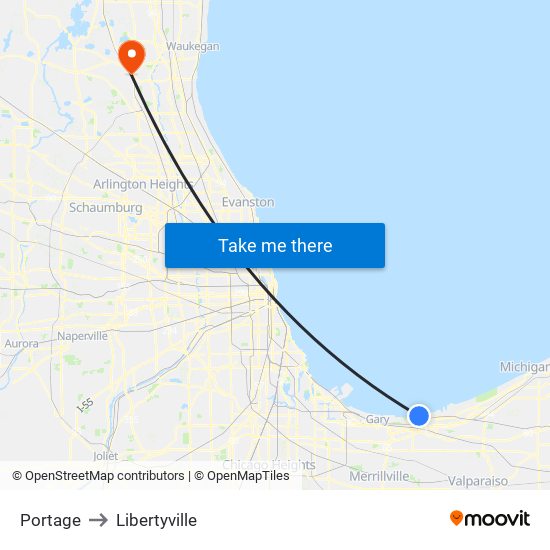 Portage to Libertyville map