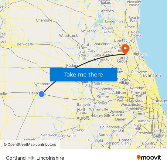 Cortland to Lincolnshire map