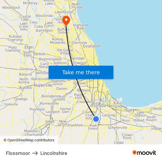 Flossmoor to Lincolnshire map