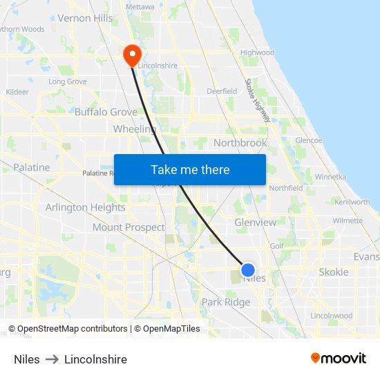 Niles to Lincolnshire map