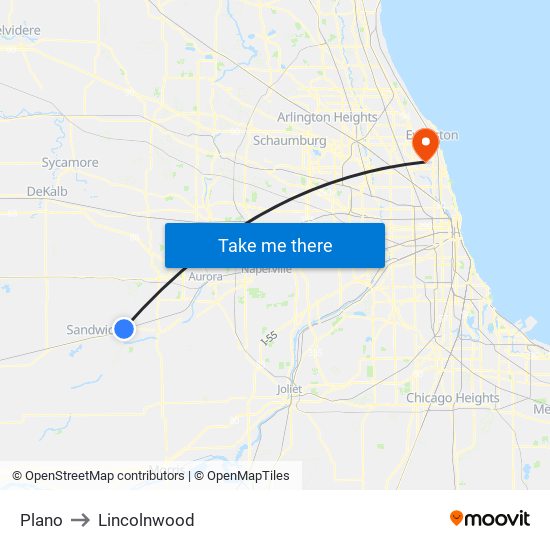 Plano to Lincolnwood map