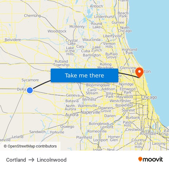 Cortland to Lincolnwood map