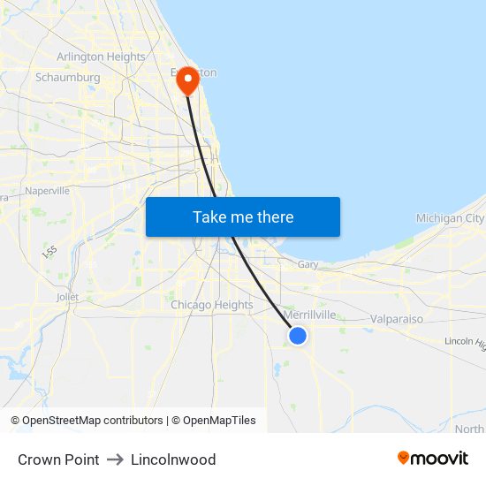Crown Point to Lincolnwood map