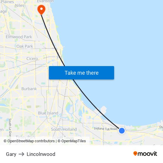 Gary to Lincolnwood map