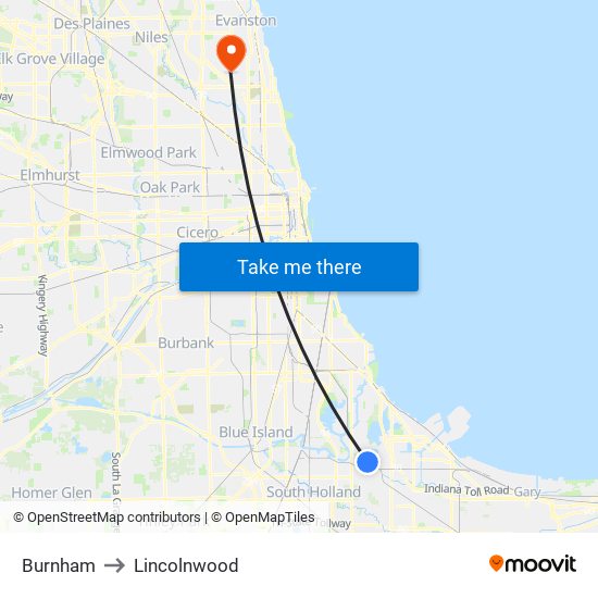 Burnham to Lincolnwood map