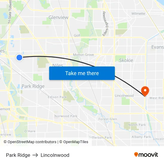 Park Ridge to Lincolnwood map