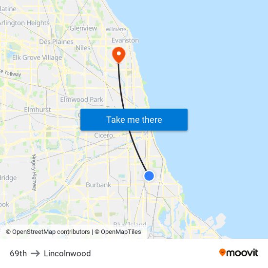 69th to Lincolnwood map