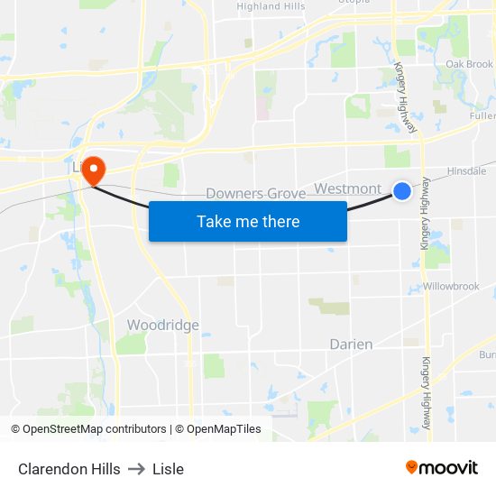 Clarendon Hills to Lisle map