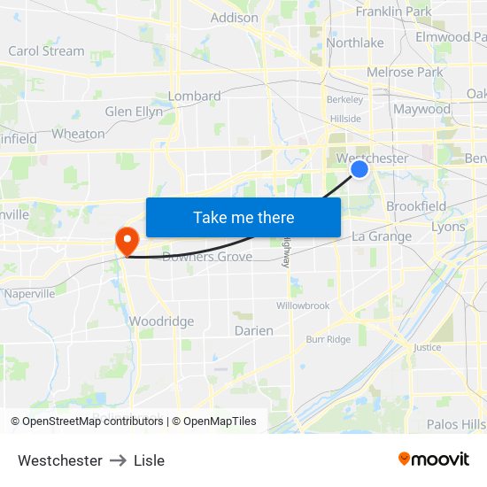 Westchester to Lisle map