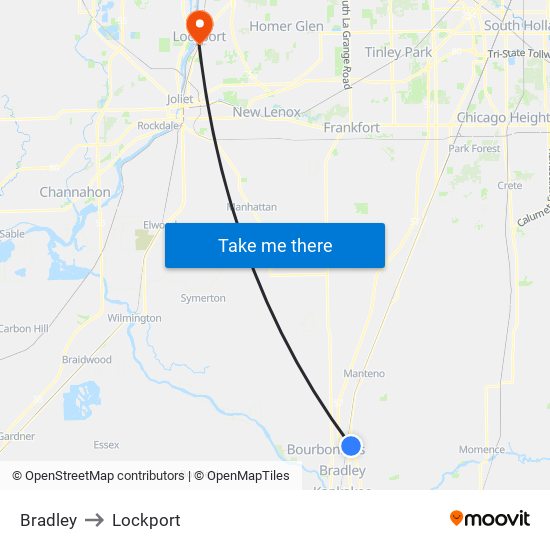 Bradley to Lockport map