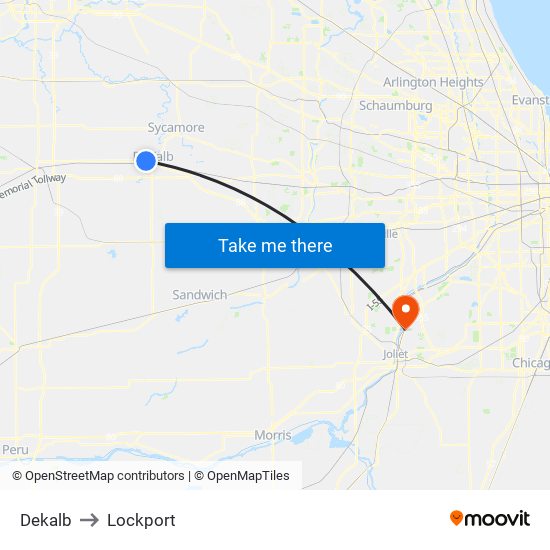 Dekalb to Lockport map