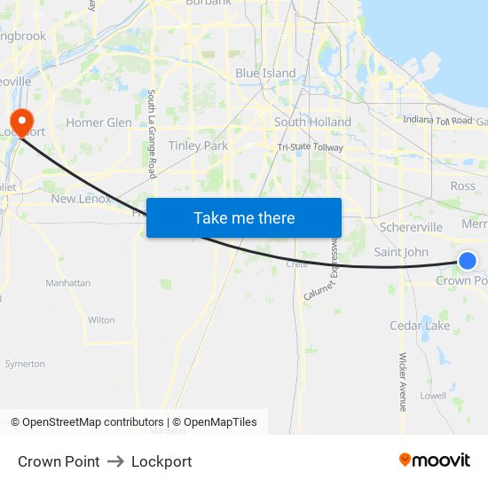 Crown Point to Lockport map