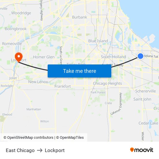 East Chicago to Lockport map