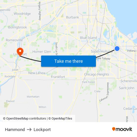 Hammond to Lockport map