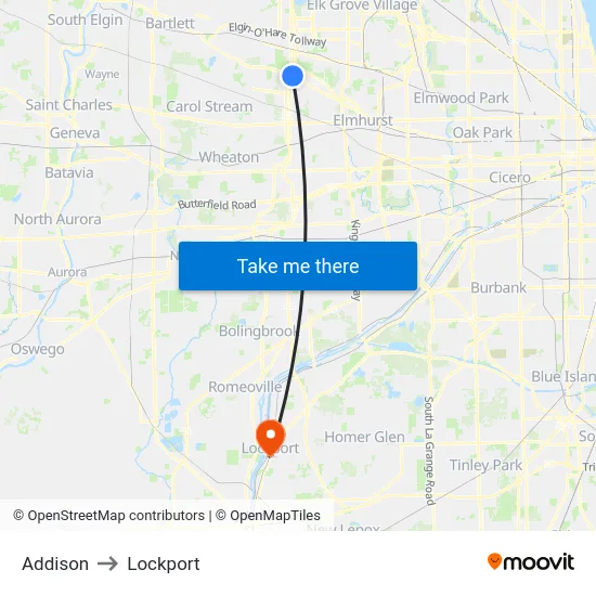 Addison to Lockport map