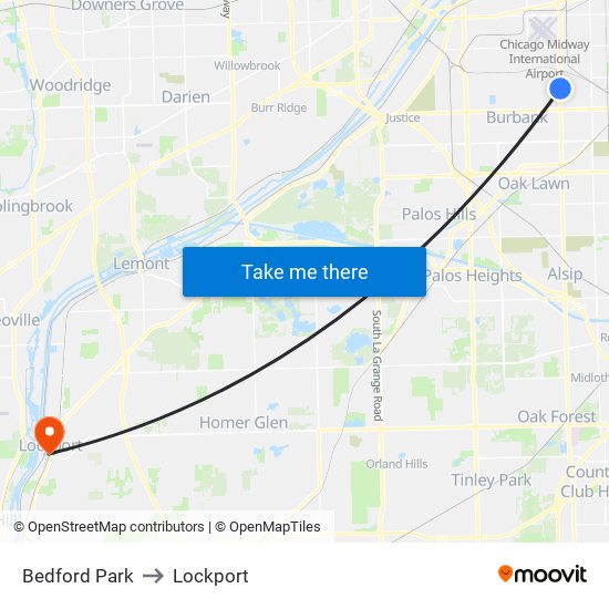 Bedford Park to Lockport map