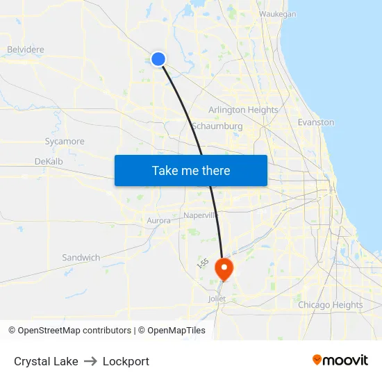 Crystal Lake to Lockport map