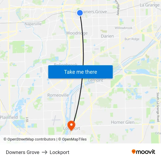 Downers Grove to Lockport map