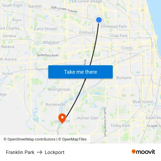 Franklin Park to Lockport map