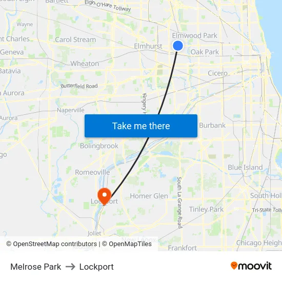 Melrose Park to Lockport map
