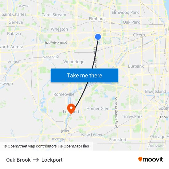 Oak Brook to Lockport map