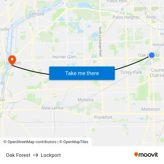 Oak Forest to Lockport map
