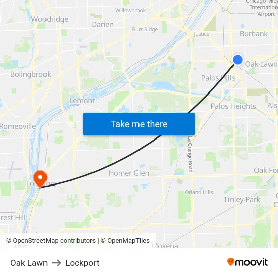 Oak Lawn to Lockport map