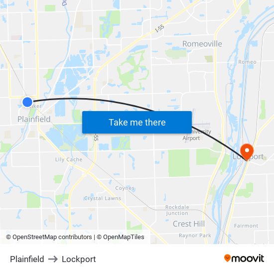 Plainfield to Lockport map