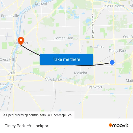 Tinley Park to Lockport map