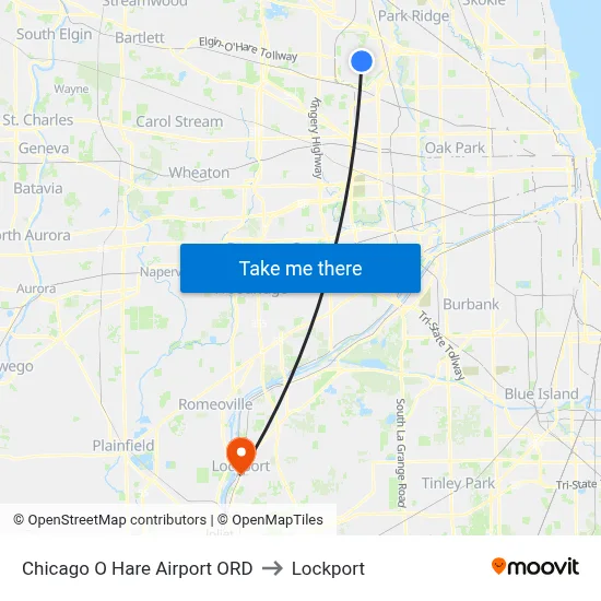 Chicago O Hare Airport ORD to Lockport map