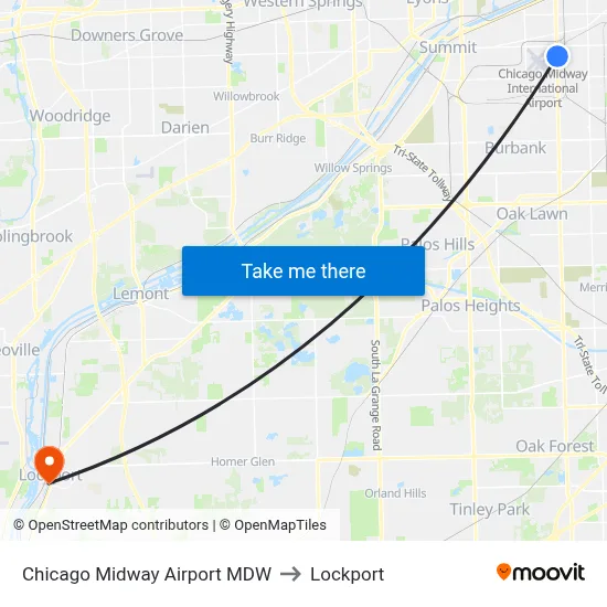 Chicago Midway Airport MDW to Lockport map
