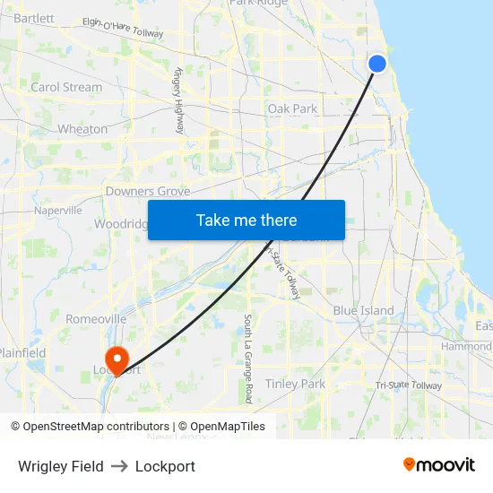Wrigley Field to Lockport map